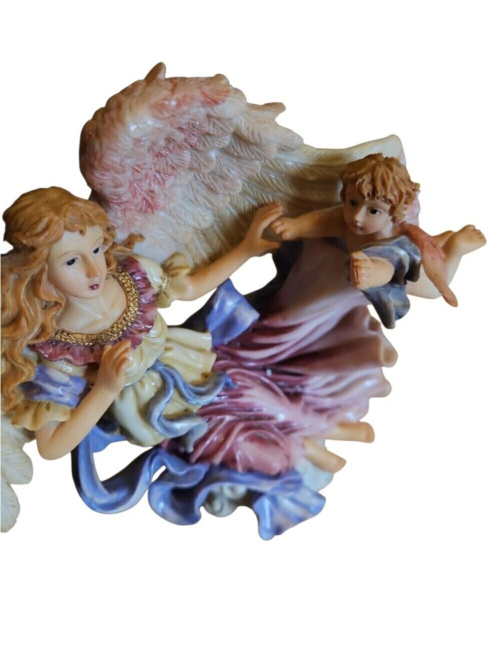 Large Guardian Angel Cherub Figurine Pink Purple Wings Resin Cloud Decor 8x8